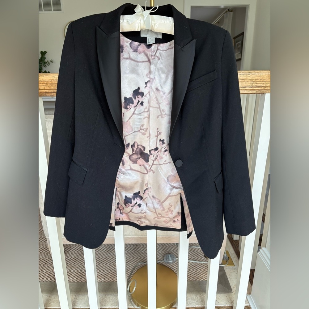 H&M Black Tuxedo Collar Blazer with Floral Lining